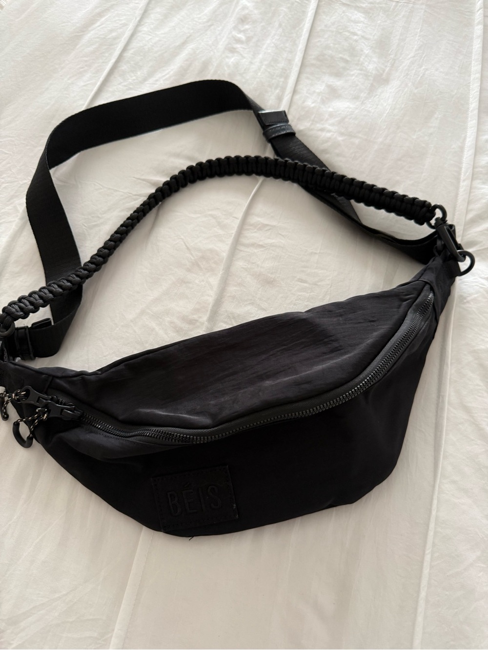BEIS Black Waist Sling Bag with Braided Strap